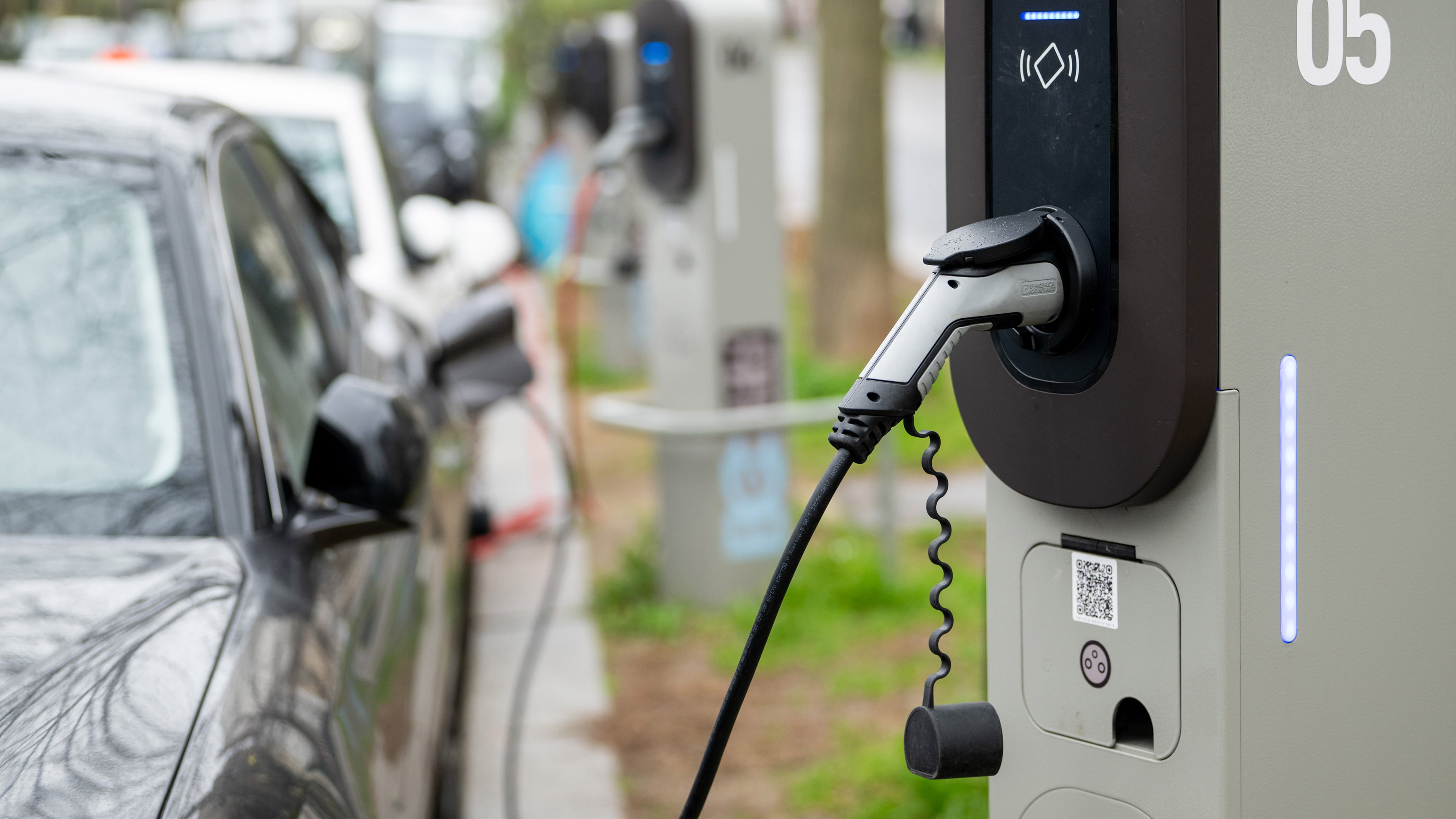A public electric vehicle charging station in Europe